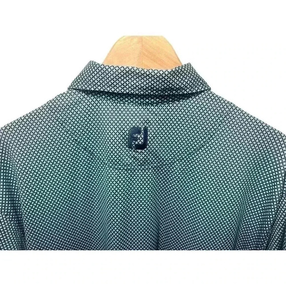 FootJoy FJ Mens Polo Shirt Size Large White Blue Geometric Athletic Fit Golf - Picture 3 of 11